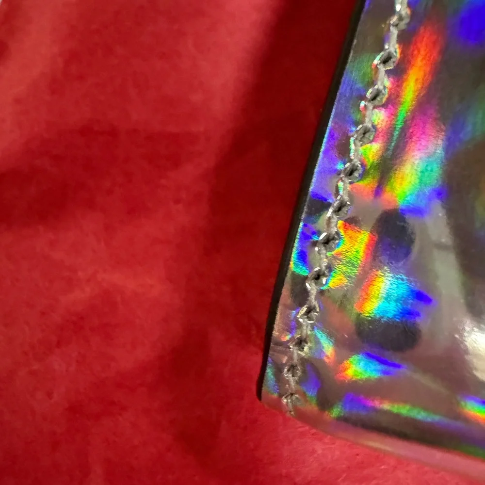 CHRISTIAN LOUBOUTIN SILVER HOLOGRAPHIC BOUDOIR STUDDED BAG WITH COA - Picture 10 of 15